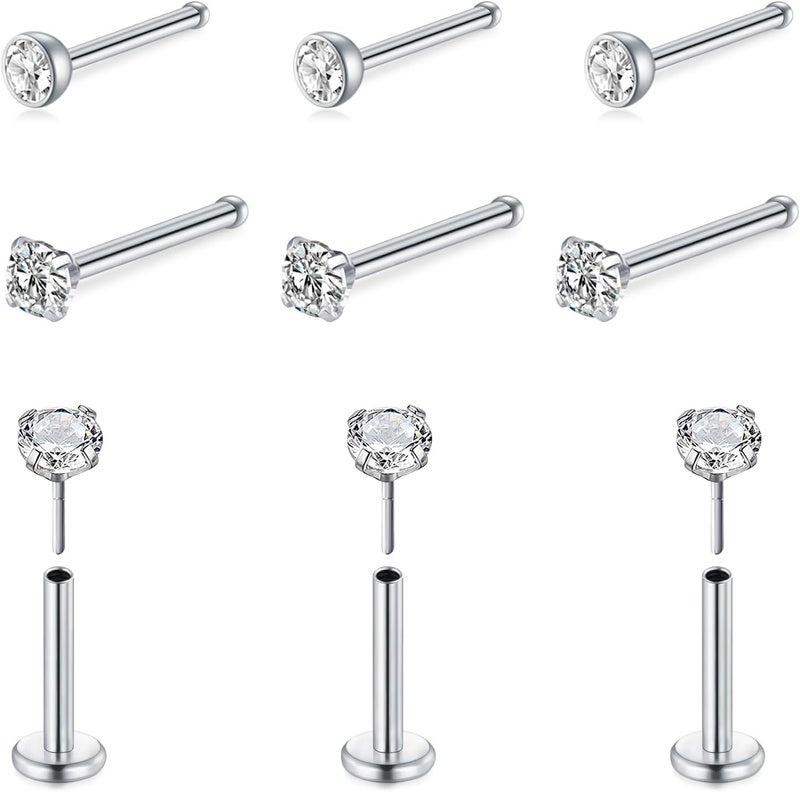 Mayhoop 20G Nose Rings Studs 316L Surgical Stainless Steel L Shape Bone Diamond Heart Corkscrew Nose Ring Nostril Piercing Jewelry For Women Men - Image 1